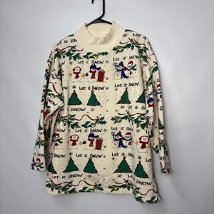 Essential Elements Christmas Snowman Mock Neck Sweatshirt Cream XL vtg